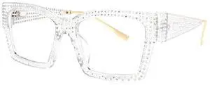 VOOGLAM Blue Light Glasses Waylon Clear Rhinestone Rectangle Frame Eyeglasses
