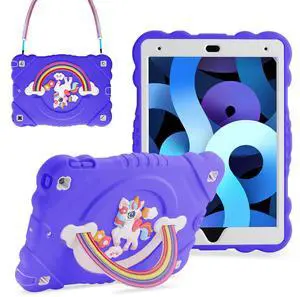 XZC Case for iPad 9th/8th/7th Generation 2021/2020/2019(10.2 inch), Unicorn Cute Cover Heavy Duty Shockproof Protective Case with Built-in Stand Strap for Kids Girls Women (Purple)
