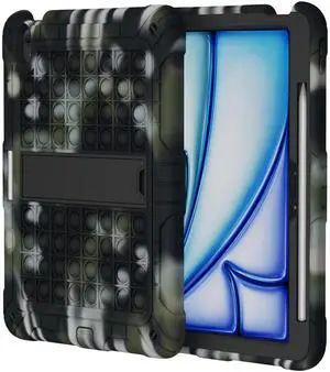 XZC for iPad Air 11 Inch Case 2024 M2 (Air 6th Generation Case), Heavy Duty Shockproof Protective Cover with Pencil Holder and Shoulder Strap (Camouflage)