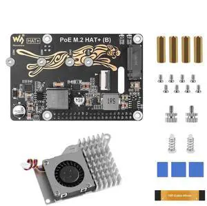 PCIe to M.2 NVM Express with PoE Hat Expansion Board with Official Pi 5 Active Cooler Multi-Specification SSD Interface Hard Drive for Raspberry Pi 5, Support 2230/2242/2260/2280