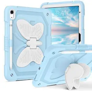 YINLAI for iPad 10th Generation Case 2022 iPad 10.9 Inch Case with Pencil Holder Butterfly Kickstand Girls Women Kids Shockproof Protective Tablet Cover for iPad 10th Gen A2696 A2757 A2777, Blue