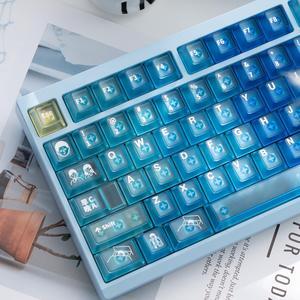 SUEHIODHY Blue Clear Keycaps, Fog Translucent Keycap, Shine Through Custom Cherry Profile Keycaps Set, 150 Keys Backlit Key Cap for 60% 65% 75% 100% MX Switches Mechanical Gaming Keyboard