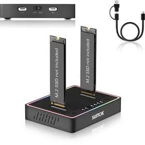 SUITOK M.2 Duplicator Cloner Dual-Bay Offline USB C to NVMe SATA Dock Station, 20Gbps M2 Reader for Both (M Key, B+M Key) PCIE NGFF Docking, Size for 22110 2280 2260 2242 2230 Enclosure - STK03