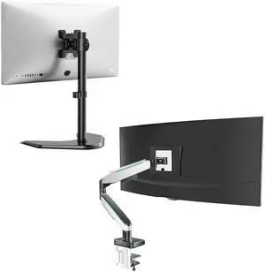 WALI Single Monitor Gas Spring Desk Mount, Heavy Duty Monitor Arm for Ultrawide Screen up to 32-49 inch, 22-44 lbs. Fully Adjustable, Mounting Holes 75 and 100 (MF001+GAM001XL)