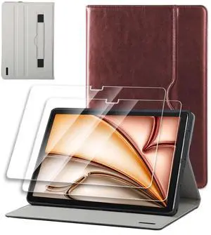 Case for iPad A16 11th Gen 11" 2025, iPad 10th Gen 10.9" 2022 case with Multi-Angle Business Folio Stand,Cover with Pencil Holder & Hand Strap,and 2 Pack Screen Protector Auto Sleep/Wake, Brown
