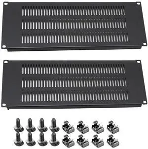 1U 2U 3U Blank Rack Mount Panel, Spacer Black Rack Mount Cover Support bar for Enclosure Network Cabinet Cable Management Bar Slot (3U-Vented-2PCS)
