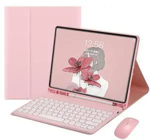 HENGHUI Keyboard Mouse for Galaxy Tab S9 FE 10.9 inch/Tab S9 11" / Tab S8 11" / Tab S7 11" Keyboard Case with Mouse Cute Round Key Color Keyboard Wireless Detachable BT Keyboard Cover (Pink)