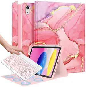 Wazzasoft for iPad 10th Generation Case with Keyboard - for iPad A16 Cases Pencil Holder 10.9 Inch Cover Women Girls Cute Girly Marble Unique Design Funda for Apple Tablet 10th/11th gen