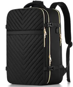 MOMUVO Carry On Backpack for Women,Flight Approved Large Travel Laptop Backpack Water Resistant Luggage Travel Bag for Weekender Business, Black-1
