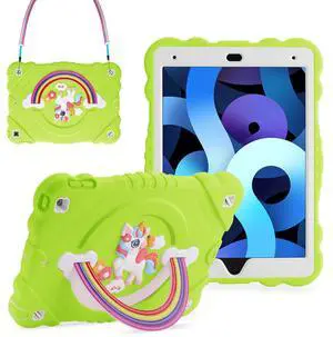 XZC Case for iPad 9th/8th/7th Generation 2021/2020/2019(10.2 inch), Unicorn Cute Cover Heavy Duty Shockproof Protective Case with Built-in Stand Strap for Kids Girls Women (Green)