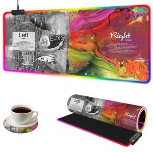 YQE RGB Gaming Mouse Pad, 35.4"x15.7" Desk Mat for Keyboard and Mouse, LED Game Mousepad with 14 Colors Modes, Non-Slip Desk Pad Matt Protector+Coasters-for Home, Office, Desktop Left Right Brain