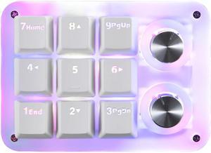 One Handed Programmable Mechanical Keyboard 9 Keys Macro Number Pad Keyboard Drive Free RGB LED Backlight USB Portable Keyboard with 2 Knobs OEM Red Shaft Switch Portable PC Gaming Keypad Accessories