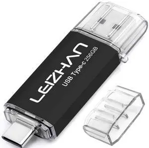 leizhan 256GB USB 3.0 Flash Drive Thumb Drives Jump Drive Storage Memory Stick Type-C/USB 2 in 1 - Black