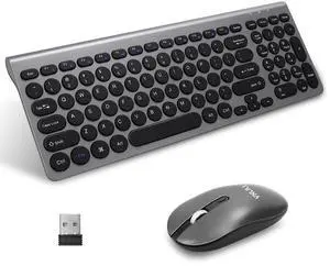 YXLILI Wireless Keyboard and Mouse Combo - Silent Click, 12-Month Battery, Military 2.4G Stability, Ultra-Slim Space-Saving Design with Numpad, Universal Compatibility for Windows/Mac/Linux-Grey