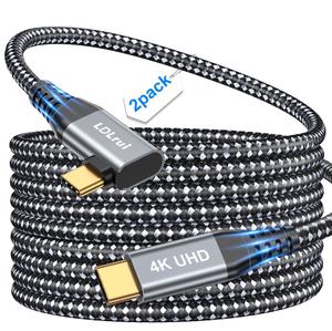 USB C Cable Right Angle[10ft 2Pack], 90 Degree USB 3.2 Gen 2x2 Type C 100W Fast Charging, 4K Video Output, 20Gbps Data Sync Cord for Meta Quest 2, MacBook Pro, iPhone 16, USB C Portable Monitor