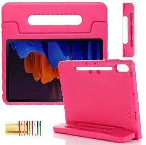 Kids Case for Samsung Galaxy Tab S8+/S7 FE/S7+ 12.4" with Pen Holder, Techcircle Handle Stand Light EVA Foam Bumper Protective Rugged Drop Protection Child Proof Cover, Rose