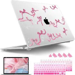 Tuiklol for MacBook Air 13 inch 2021-2018 Release M1 A2337/A2179/A1932 with Retina Display Touch ID,Hard Shell Case and Keyboard Cover for MacBook Air 13.3'' Cover,Bowknot