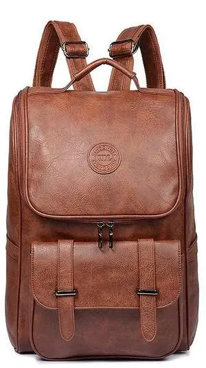 QWARVEL Vegan Faux Leather Laptop Backpack for Men Women, Fashion Laptop Bag, Travel Waterproof Backpack, Brown