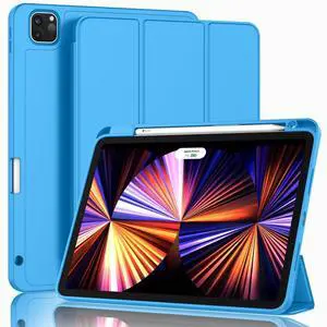 ZryXal New iPad Pro 11 Inch Case 2022(4th Gen)/2021(3rd Gen)/2020(2nd Gen) with Pencil Holder,Smart iPad Case [Support Touch ID and Auto Wake/Sleep] with Auto 2nd Gen Pencil Charging (Ocean Blue)