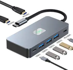 USB C to Dual HDMI Docking Station, USB C to Dual HDMI(4K@30Hz) Multiport Adapter, Type C Hub with 2 HD Monitors, 100W PD All in one for Dell HP MacBook Laptop (7 in 1 2HDMI+3USB3.0