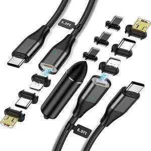 YKZ Magnetic USB C Charging Cable 2Pack with Extra 3 iProduct Connector for Compatible More iOS Devices