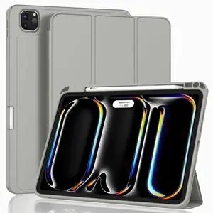 ZryXal 2024 iPad Pro 11 Inch Case M4 (5th Generation) with Pencil Holder, Smart iPad Case [Support Pencil Pro and Pencil (USB-C)], Support Touch ID and Auto Wake/Sleep (Smoky Gray)