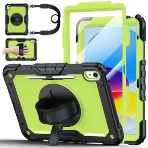 Ubearkk Case for iPad (A16) 11th Generation 11 Inch (2025), for iPad 10th Generation 10.9 inch 2022 case with Screen Protector, 360 Degree Rotating Stand/Adjustable Shoulder Strap/Pencil Holder, Green