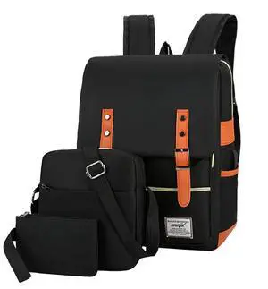 ZEILING Three piece backpack with large capacity simple business computer bag USB charging, travel backpack,black