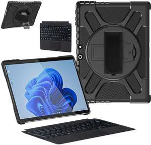 ZenRich Rugged Case with Keyboard for Surface Pro 9/10/11,Bluetooth Keyboard Case for Microsoft Surface Pro 11/10/9 with 360deg Rotating Hand Strap & Stand