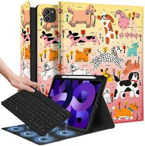 Uppuppy for iPad Air 11 inch Case 2024 - Air 5th/4th Generation 10.9, Pro 11 Case with Keyboard Pencil Holder Tablet Cover Folio Women Girl Cute Teen Kawaii Dogs for iPad Air 11 2024 (M2), Pro 11