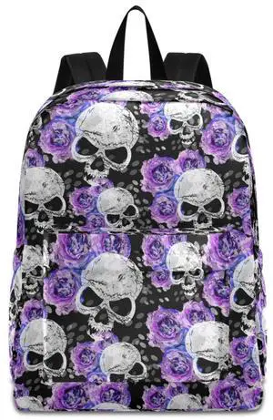 ZzWwR Stylish Skull Purple Rose Large Portable Laptop Backpack,Durable Travel Bag for Men Women School Bookbag Work Fit 16.5 Inch Notebook