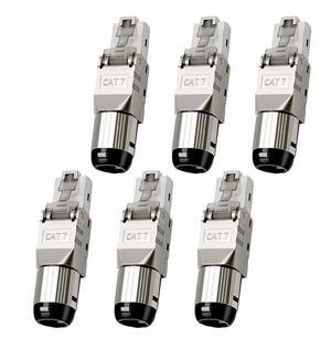ZOERAX 6-Pack Cat7 Cat6A RJ45 Connector, Tool-Free Zinc Alloy Shielded Ethernet Termination Plugs for Cat7 up to 23AWG Solid Bulk S/FTP Ethernet Cable