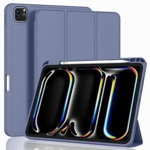 ZryXal 2024 iPad Pro 11 Inch Case M4 (5th Generation) with Pencil Holder, Smart iPad Case [Support Pencil Pro and Pencil (USB-C)], Support Touch ID and Auto Wake/Sleep (Lavender)