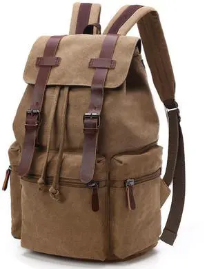 VAZUOOL Canvas Laptop Backpack, Vintage Daypack for Men Women, Travel Rucksack Knapsack Work College Computer Bag Bookbag Fits 15.6 Inch Laptop, Brown