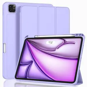ZryXal New iPad Air 13 Inch Case M3 2025/M2 2024 with Pencil Holder, Trifold Stand Smart Case with Soft TPU Back,Auto Wake/Sleep(Light Purple)