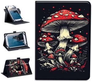 Universal Tablet Case 10.1 Inch Android Tablet Cover 360-Degree Rotation Viewing Stand Folio PU Leather Covers for All Kinds of 9-10.5 Inch Android/iOS/Windows Tablets Cases,Black Red Mushrooms