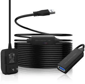USB 3.0 Active Extension Cable, ikuai 32 Feet USB 3.0 Male to Female Extender Cord with 5V 2A Power Adapter, 2 Chipsets Signal Booster for VR, Webcam, Xbox, PS4, Keyboard, Printer, etc