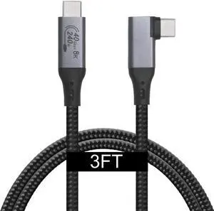 VEBNER 3-Foot USB4 Cable Compatible with Thunderbolt 3, Thunderbolt 4 and USB-C - Supports 8K HD Display, 40gbps Data Transfer, 240W Charging - 90-Degree Right Angle USB-C