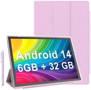 10 Inch Tablet Android 14 Tablets With Case Stylus 6GB RAM+32GB ROM Support 1024GB Expand, 6000mah Battery 10 IN Android Tableta, 2MP+8MP Dual Camera WiFi-6 Bluetooth 10.1'' IPS HD Touch Screen Tab.