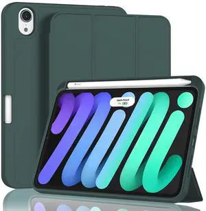 ZryXal for iPad Mini 7 Case A17 Pro 2024/iPad Mini 6 Case 2021 8.3 Inch with Pencil Holder, iPad Mini 7th/6th Generation Case with Soft TPU Back and Auto Sleep/Wake, Midnight Green
