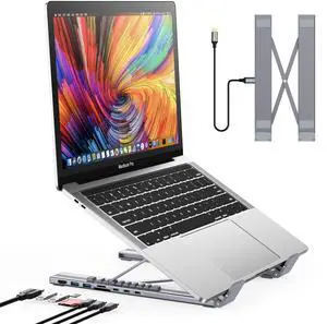 Mukiya USB C Laptop Docking Station Stand, USB C Dock Tablet Stand, 8 in 1 USB C Hub with 4K HDMI, 2 USB 3.0, PD 100W, Universal Dock Station for MacBook Pro/Air/Dell/HP/Surface/Lenovo, Plug and Play