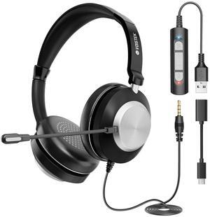 Voistek USB Headset with Mic for PC Laptop,USB-C Wired On Ear Computer Headphones with Noise Cancelling Microphone,in-line Control for Office Work,Call Center,Video Meeting(Grey)
