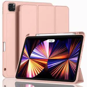 ZryXal New iPad Pro 11 Inch Case 2022(4th Gen)/2021(3rd Gen)/2020(2nd Gen) with Pencil Holder,Smart iPad Case [Support Touch ID and Auto Wake/Sleep] with Auto 2nd Gen Pencil Charging (Rose Gold)