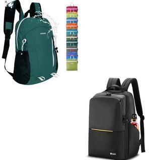 VPBAGE Highly Water-resistant Hiking Daypack + Travel Laptop Backpack, Travel Outdoor Lightweight Casual Anti-Theft Backpack, Double Laptop Compartments with Sleeve