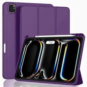 ZryXal 2024 iPad Pro 11 Inch Case M4 (5th Generation) with Pencil Holder, Smart iPad Case [Support Pencil Pro and Pencil (USB-C)], Support Touch ID and Auto Wake/Sleep (Dark Purple)