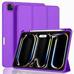 ZryXal 2024 iPad Pro 11 Inch Case M4 (5th Generation) with Pencil Holder, Smart iPad Case [Support Pencil Pro and Pencil (USB-C)], Support Touch ID and Auto Wake/Sleep (Grape Purple)
