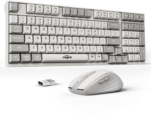 2.4G Wireless Keyboard and Mouse Combo with Silent Touch, One-Key to Switch Windows, Mac OS, Quiet Soft Click, Compact Full-Size (98 Keys) Typewriter Keyboard for PC, Desktop, Laptop, MacBook- White