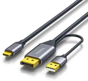WJESOG DisplayPort to USB C Cable 6.6ft 4K@60Hz with USB Cable Adapter,DP Male to Type-C Male Converter Support Touch with Nreal Air VR, MacBook Pro/Air 2020/2018, iPad Pro/Air, XPS