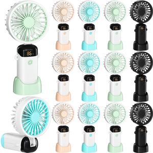 Woanger 12 Pcs Mini Handheld Folding Fan Bulk with LED Display 5 Speeds USB Electric Eyelash Fans with Data Cable and Base 3 in 1 Handheld/Neck/Desk Personal Small Fan for Wedding Travel Camping