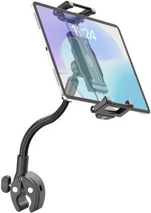 WISHCODE Gooseneck Wheelchair Tablet Holder, [Flexible Aluminum Arm] Bracket for 0.63" - 1.53" Medical Beds Round Bed Rails, Fits iPad Pro Air Mini, Galaxy Tabs, Fire HD, E-Book, 5.5-15.6" Devices